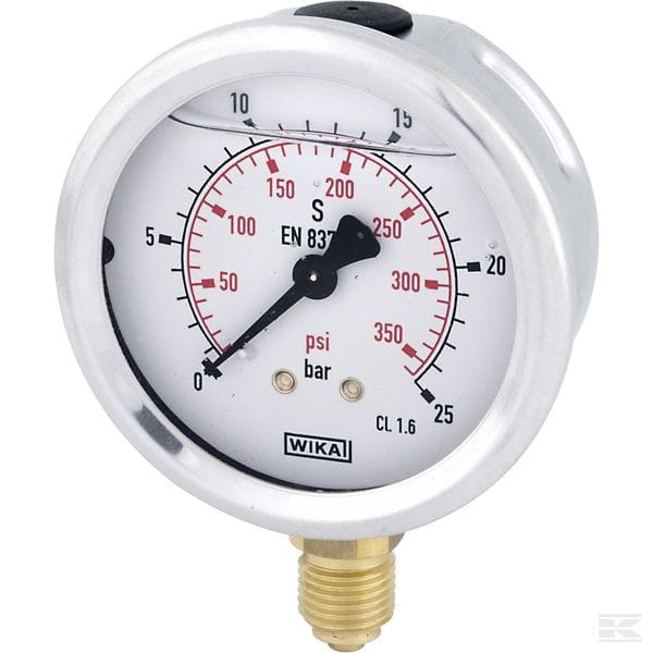 Manometr glicerynowy Ø63 mm, 25 bar, przyłącze dolne 1/4" 