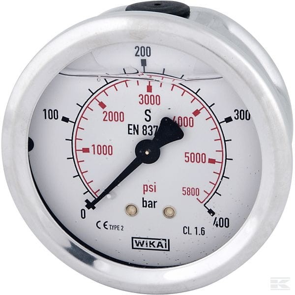 Manometr glicerynowy Ø63 mm, 400 bar, przyłącze tylne 1/4" 