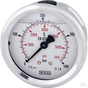 Manometr glicerynowy Ø63 mm, 400 bar, przyłącze tylne 1/4" 