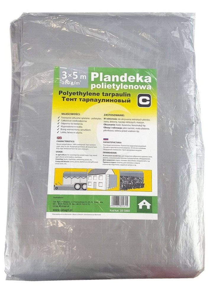 Plandeka 5x8 m, 120 g, srebrna, PE, Can Agri Sklep rolniczy Poltecharts.pl