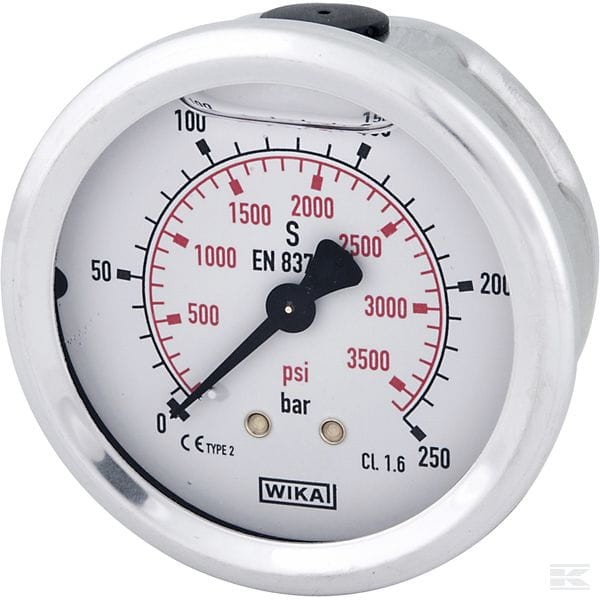 Manometr glicerynowy Ø63 mm, 250 bar, przyłącze tylne 1/4" 