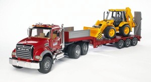 Ciężarówka Mack z koparko-ładowarką JCB BRUDER 02813